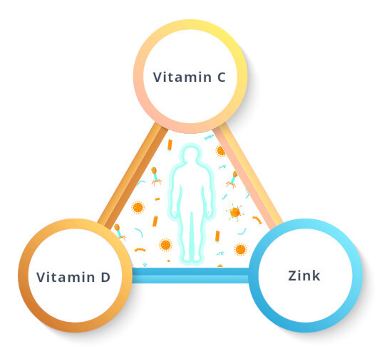 Grafik zur Zusammensetzung des Immunpakets: Vitamin C, D und Zink